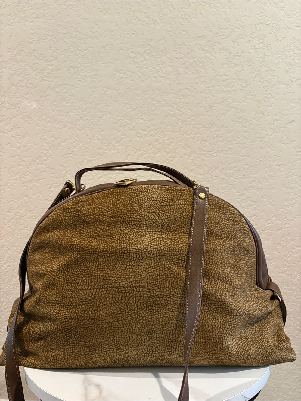 Borbonese Redwall Large Women's Carryall Bag in Brown Leather made in Italy